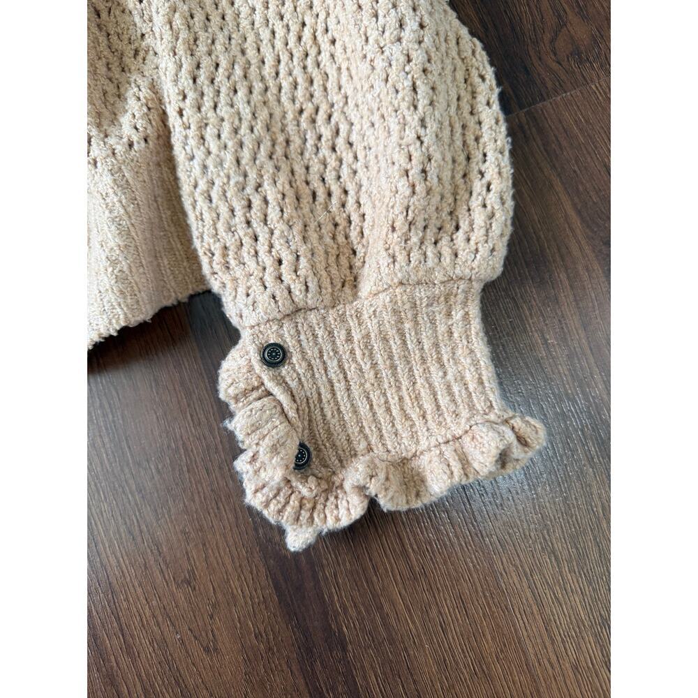 We The Free Snowdrift Pullover Sweater Open Knit Crochet Tan Sz L Boho Beach - Picture 8 of 8